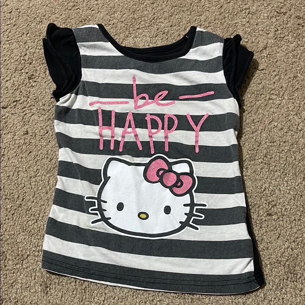 🔥3 for $10 - Hello Kitty Striped Kids T-Shirt - Black, White, Pink
